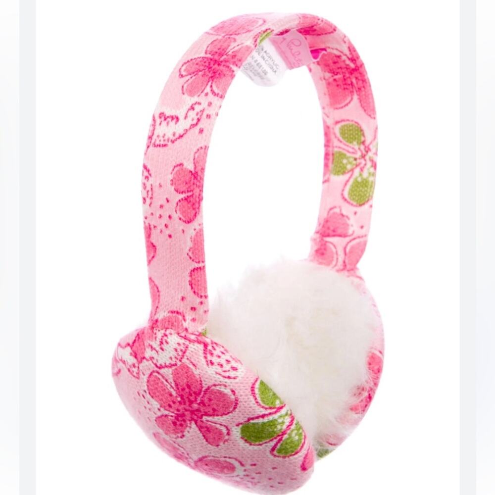 Lilly Pulitzer Ear Muffs Girls Pink Sizes 2-6 Pink Printed Knit Preppy Winter - Picture 3 of 7